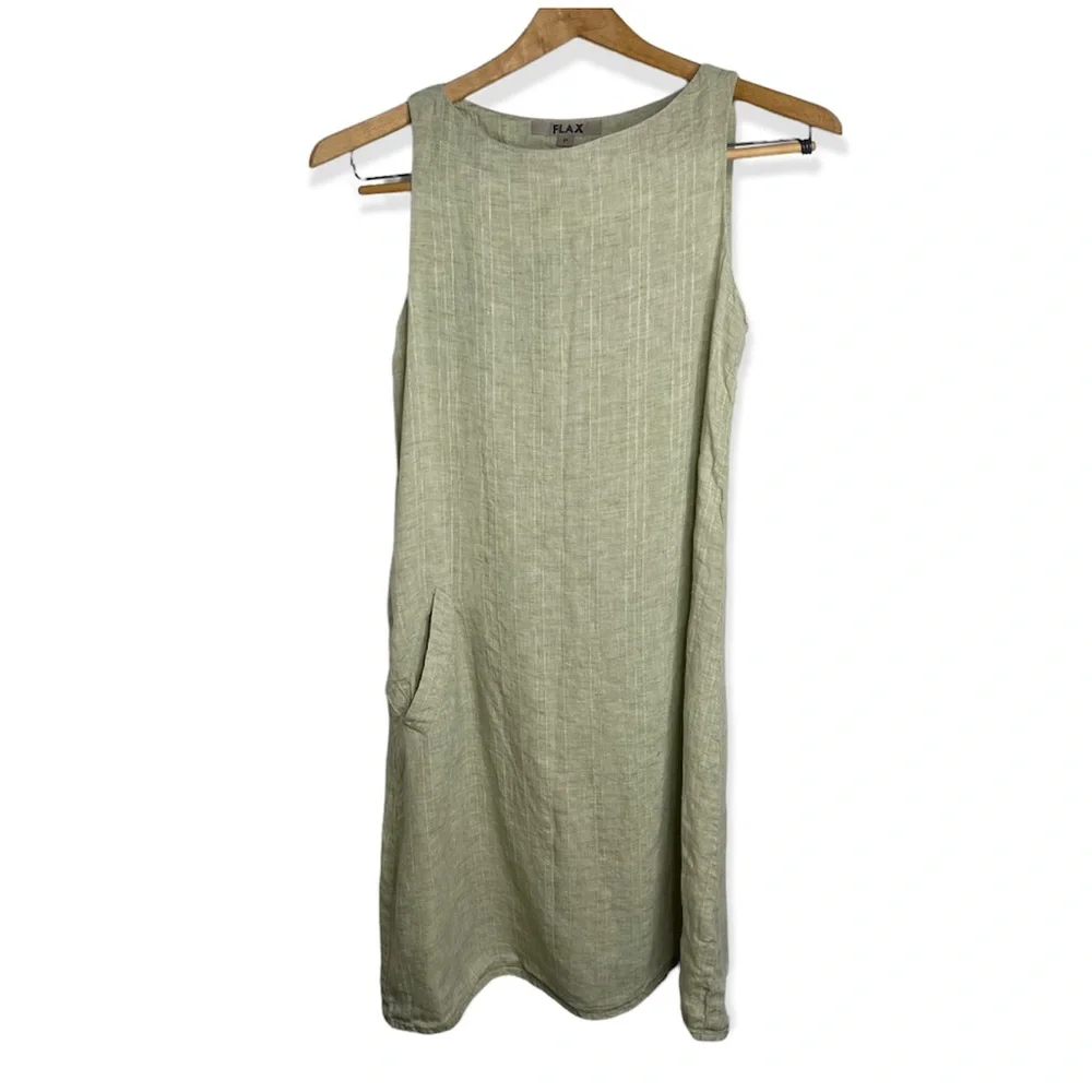 Flax Light Sage Green Linen Shift Dress